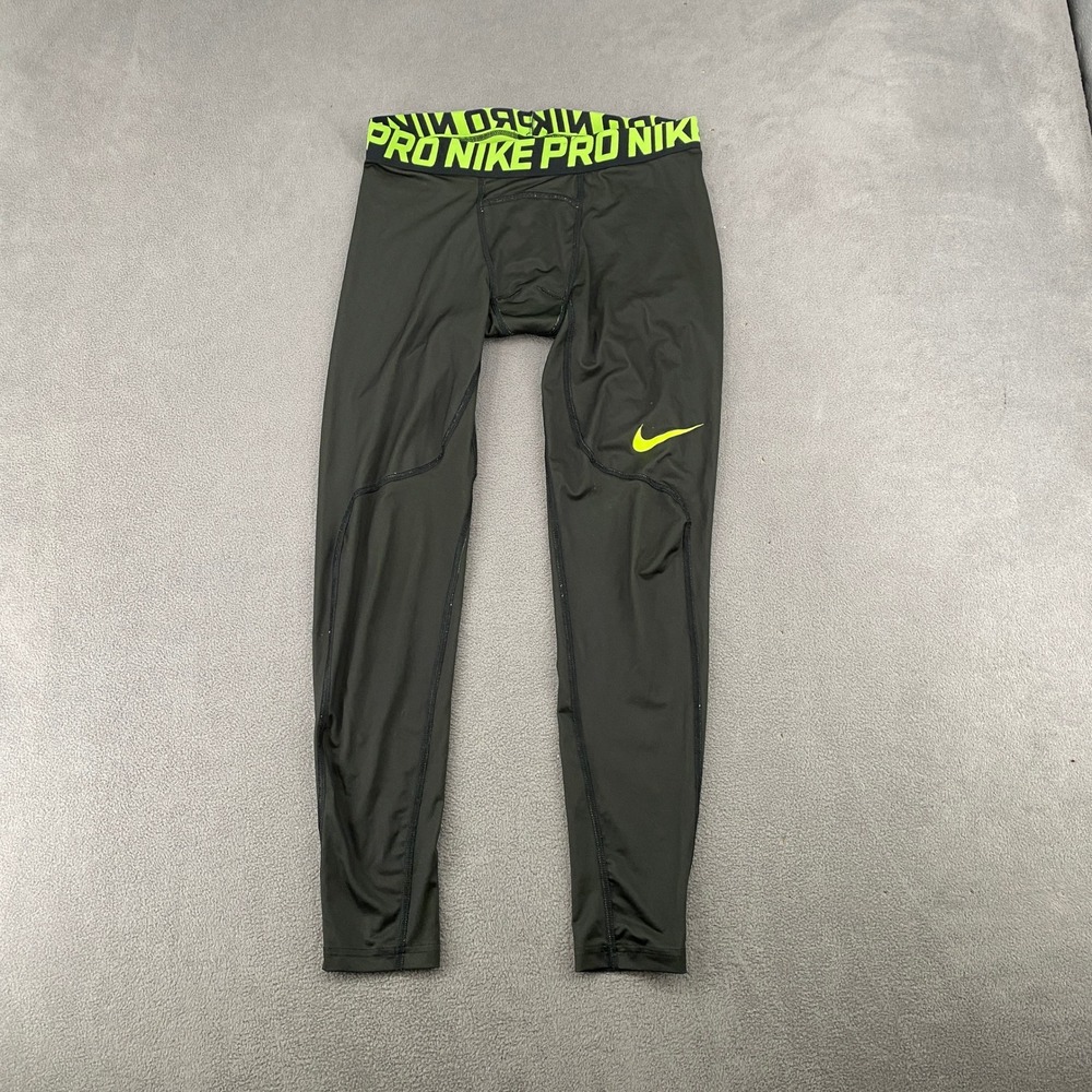 Nike Pro Dri-FIT Compression Tights Mens Medium Olive Green Neon Yellow Leggings